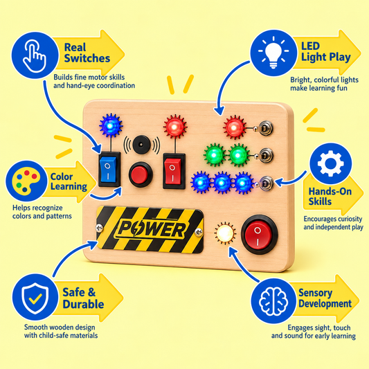 SkillSwitch Wooden Light Up Busy Board